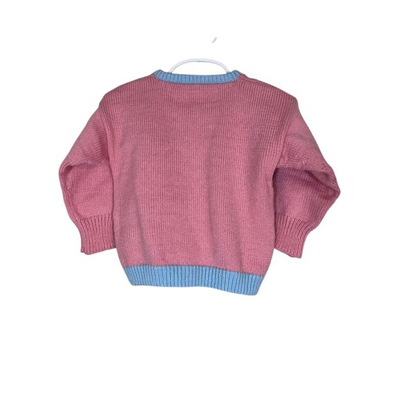 Vintage Houndstooth Hand Knit Baby Sweater Pink Cardigan Preppy Retro Two Tone - Picture 7 of 9